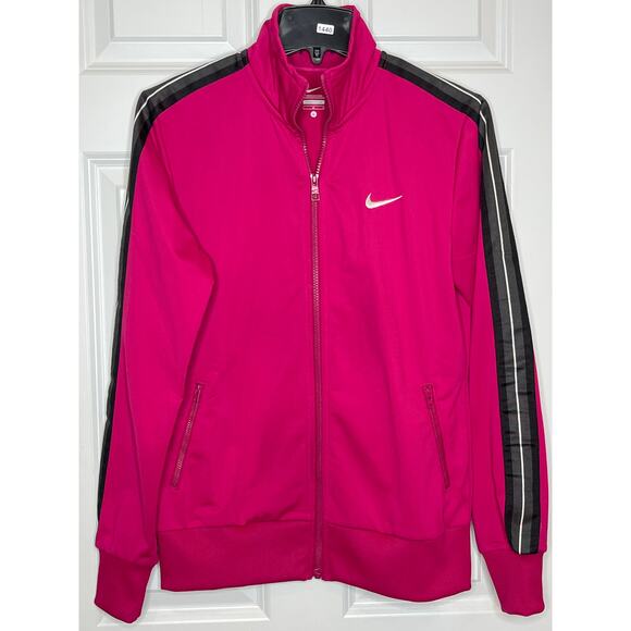 Nike Large Magenta Purple Zip Front Track Jacket Black Gray Racing Stripes - Picture 1 of 7